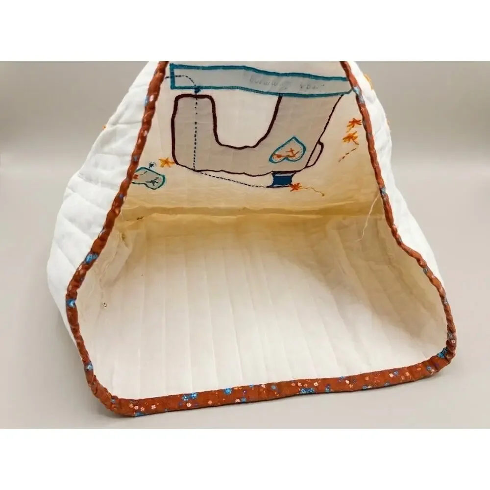 Vintage Handmade Quilted Sewing Machine Cover - Appliqué & Embroidery Detail